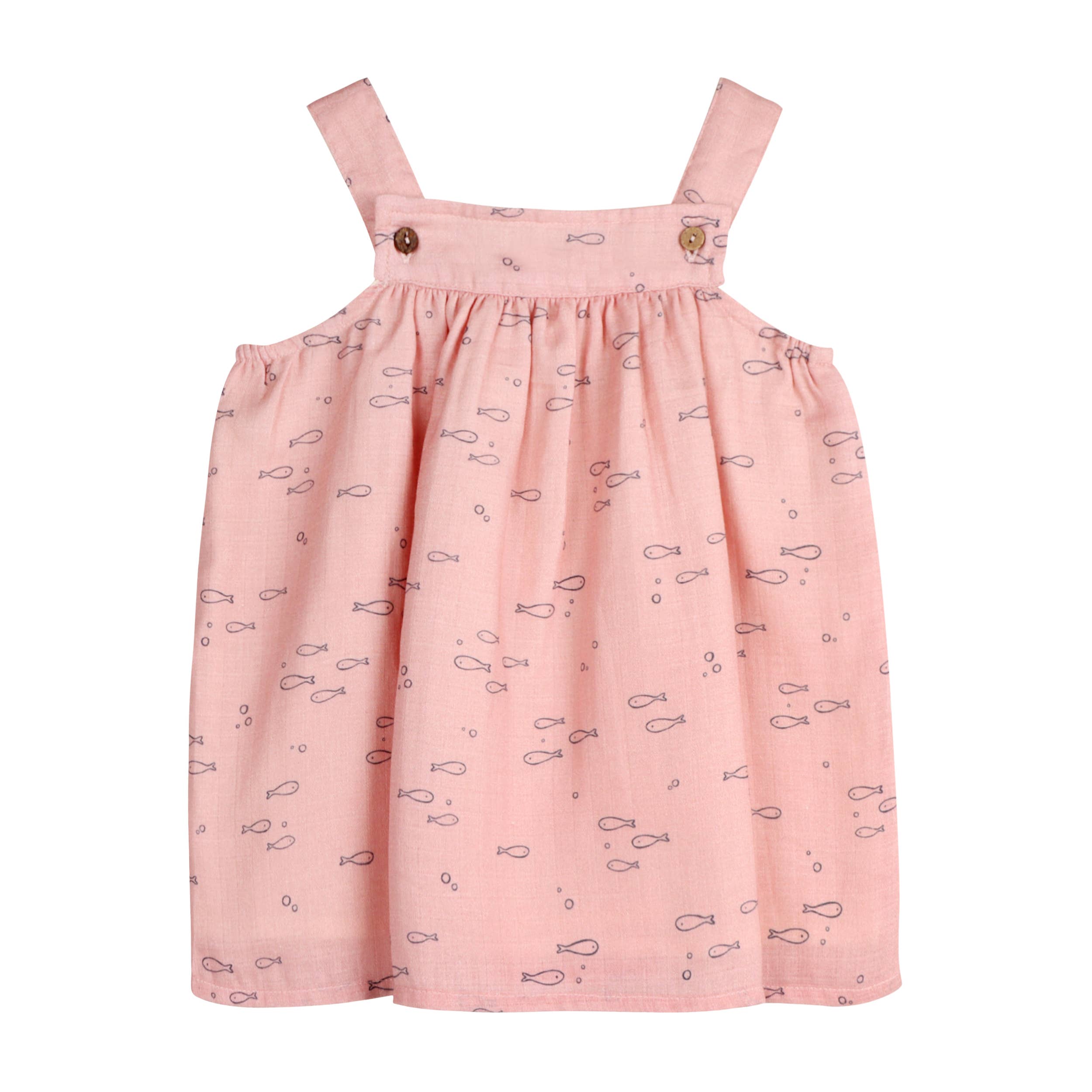 Fishes Shoulder Strap Baby Dress + Bloomer (Organic Muslin)