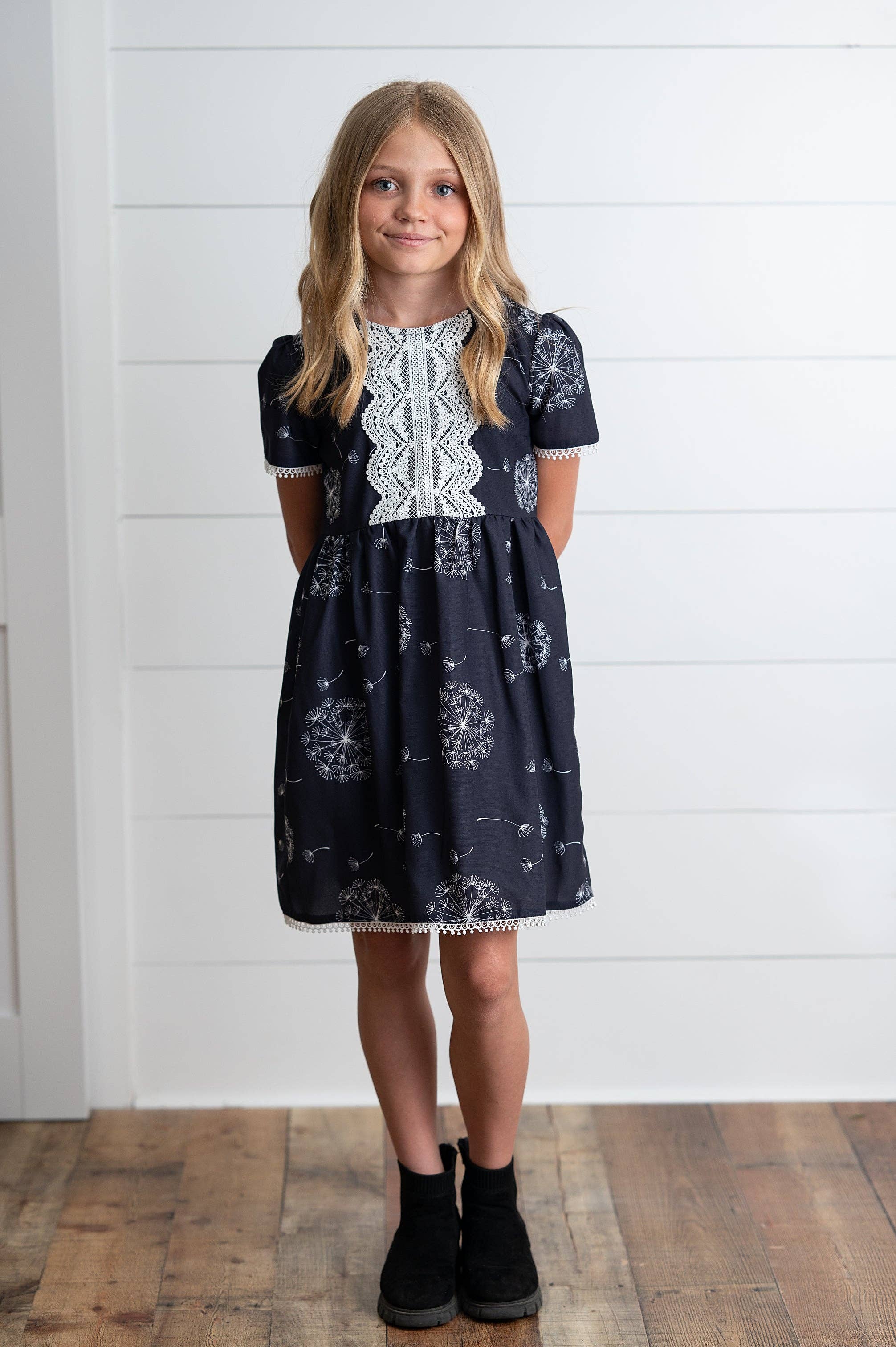 Girls Charcoal Dandelion Wish Back to School Lace Dress