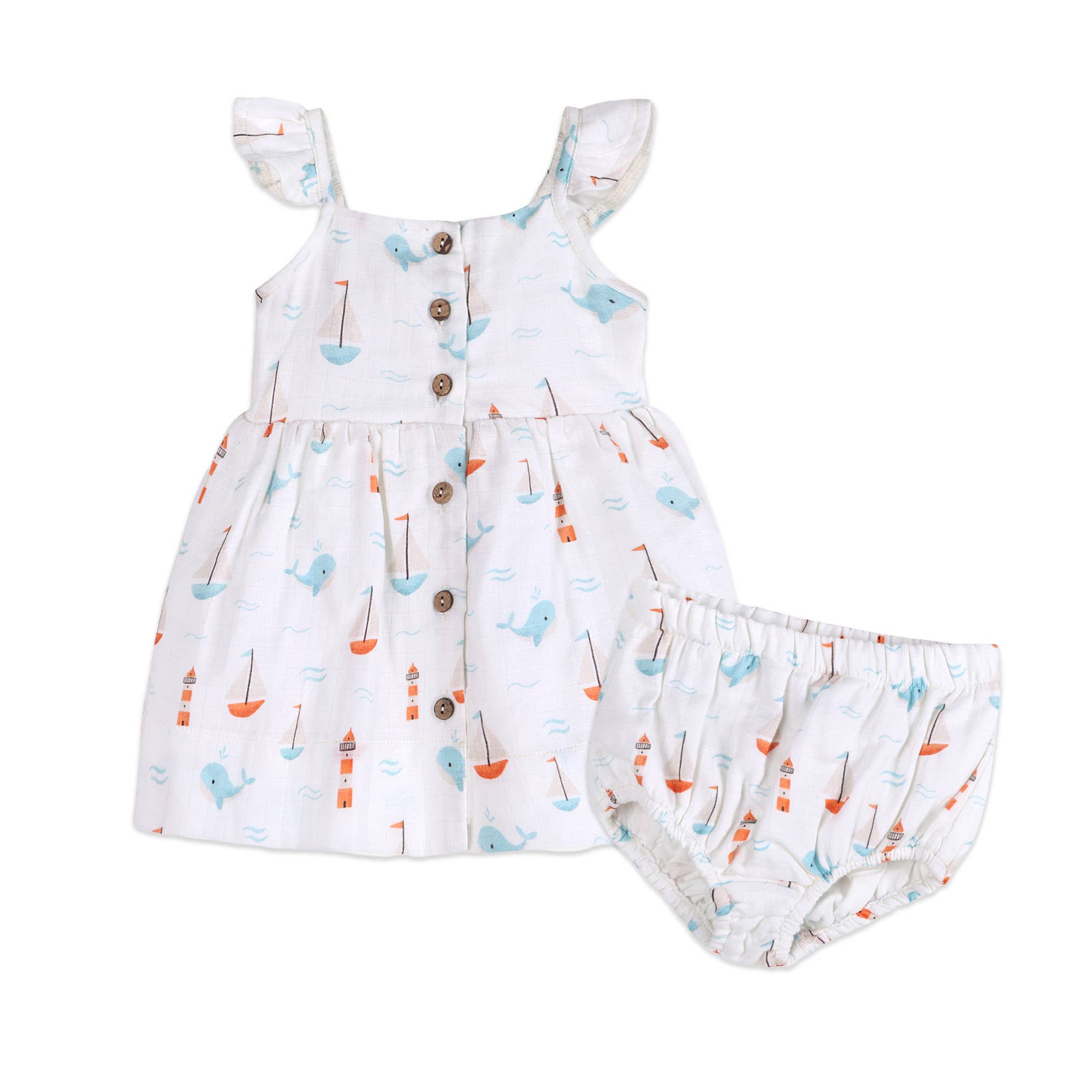 Sailboat Baby Dress + Bloomer (Organic Muslin)