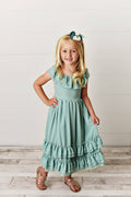 Kids Mint Summer Fancy Ruffle Back Dress