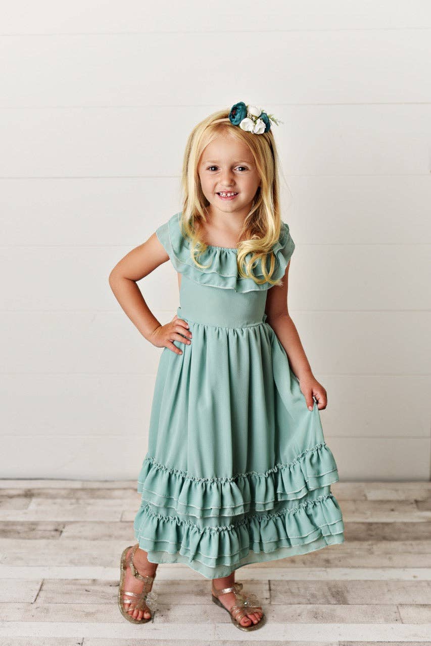 Kids Mint Summer Fancy Ruffle Back Dress