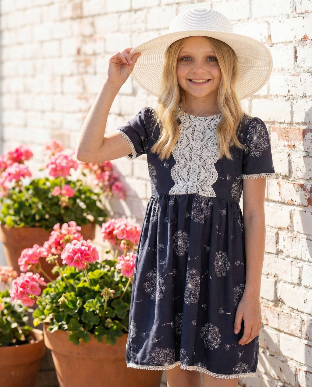 Girls Charcoal Dandelion Wish Back to School Lace Dress