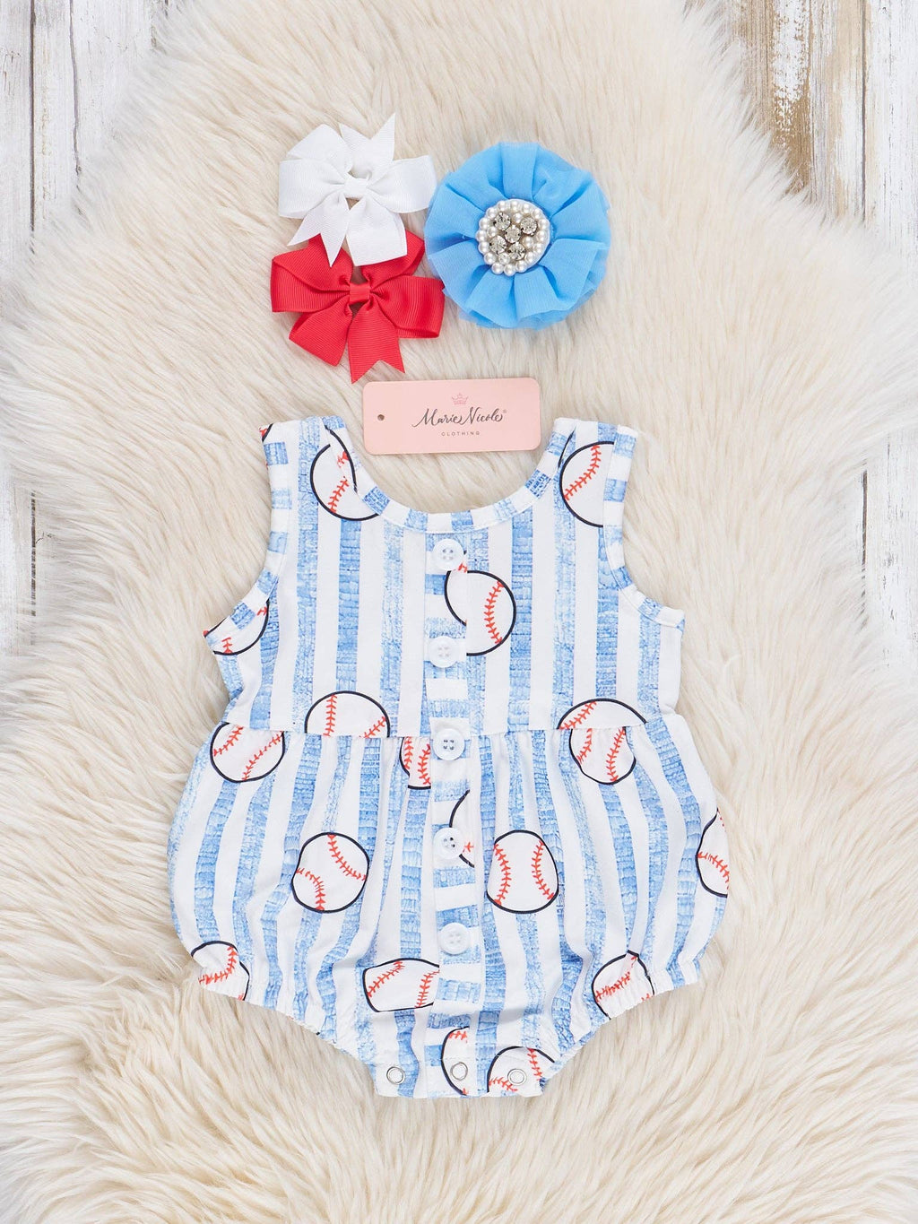 Little Striped Baseball Bubble Romper