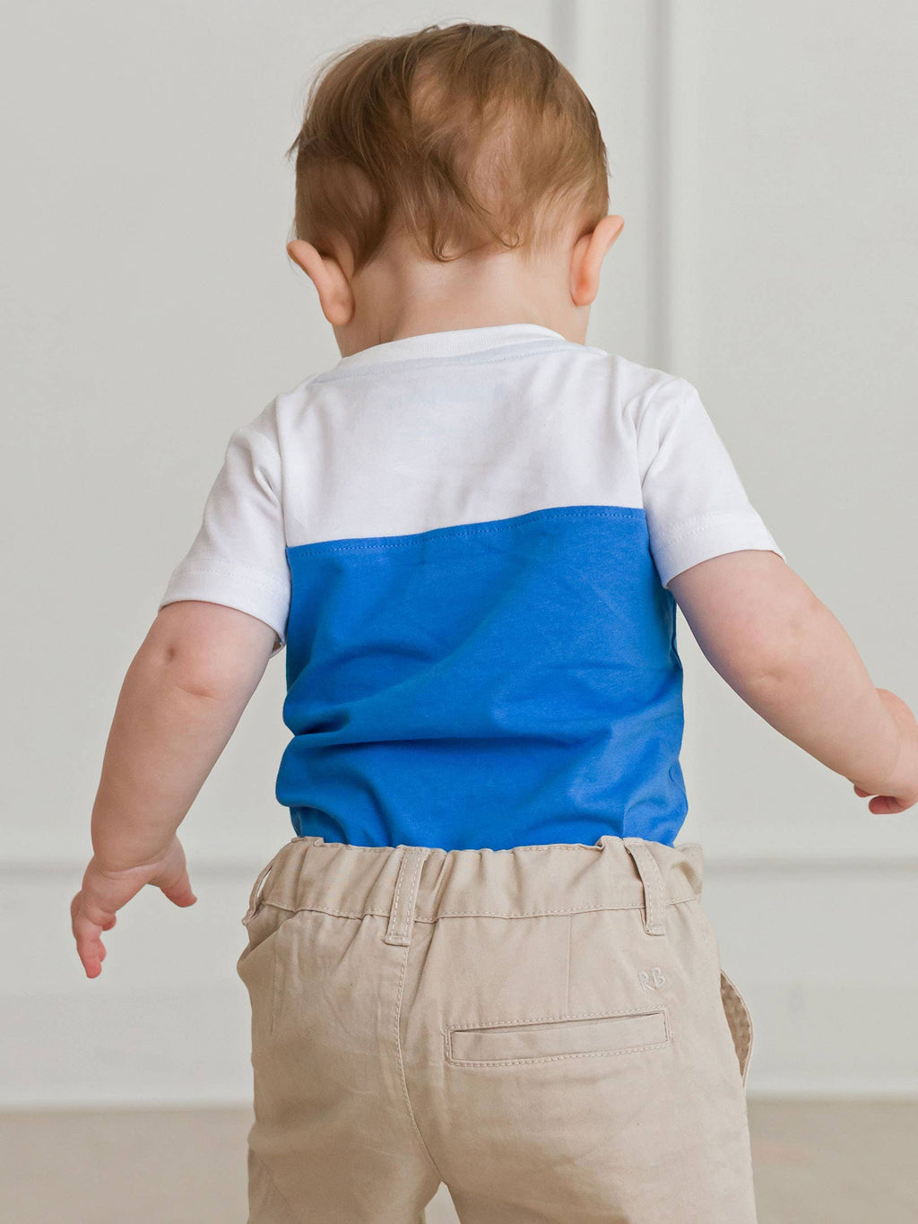Baby Boys White & Blue Color Block Short Sleeve Henley Bodysuit