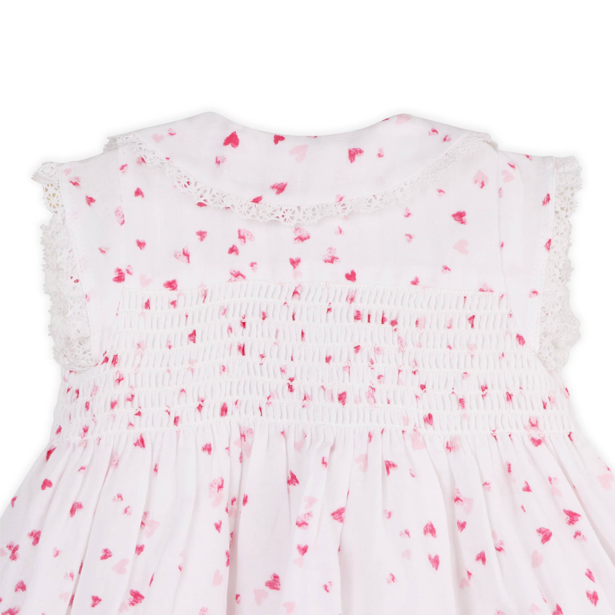 Nora Fluttering Hearts Smocked Baby Dress + Bloomer -Organic