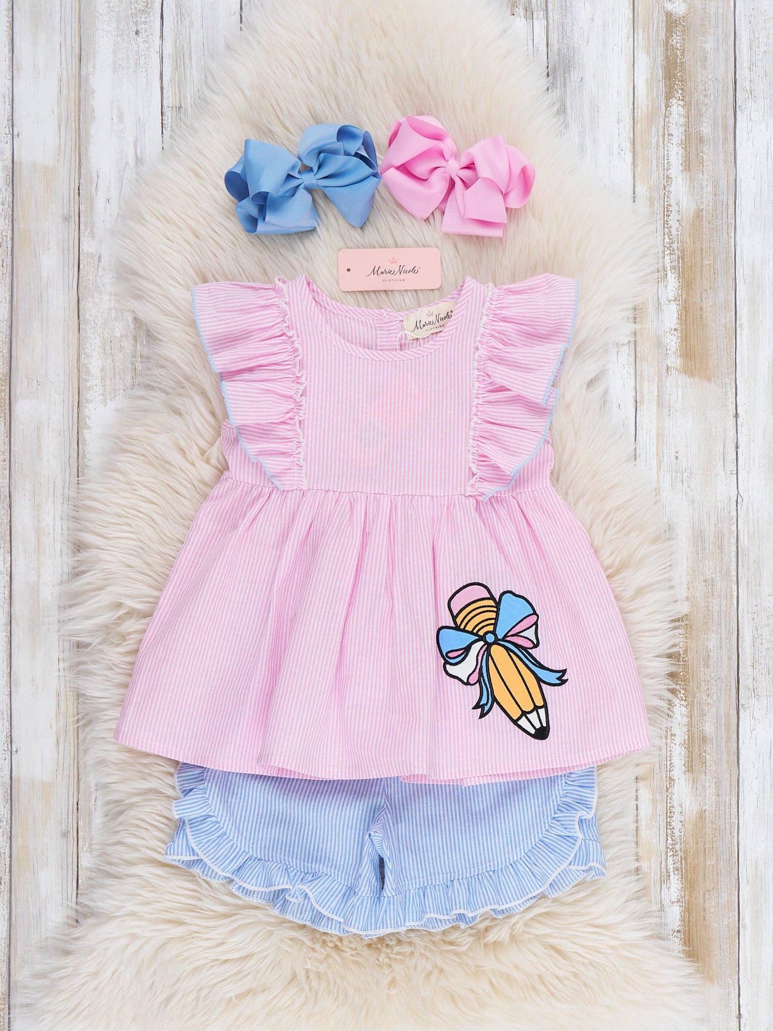 Pencil Flutter Bow Print 100% Cotton Outfit