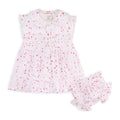 Nora Fluttering Hearts Smocked Baby Dress + Bloomer -Organic