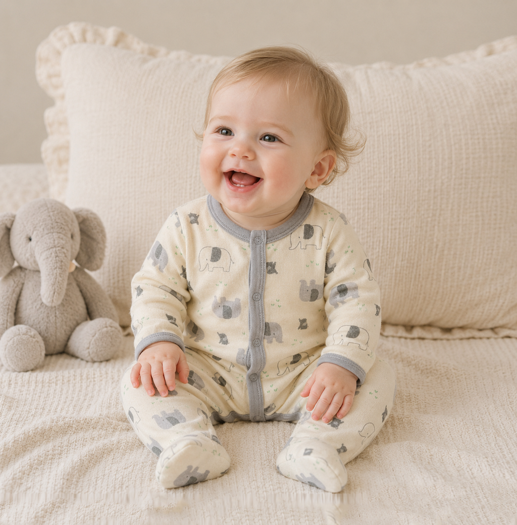 Cute Elephant Pattern Zipper Footie Pajamas Romper