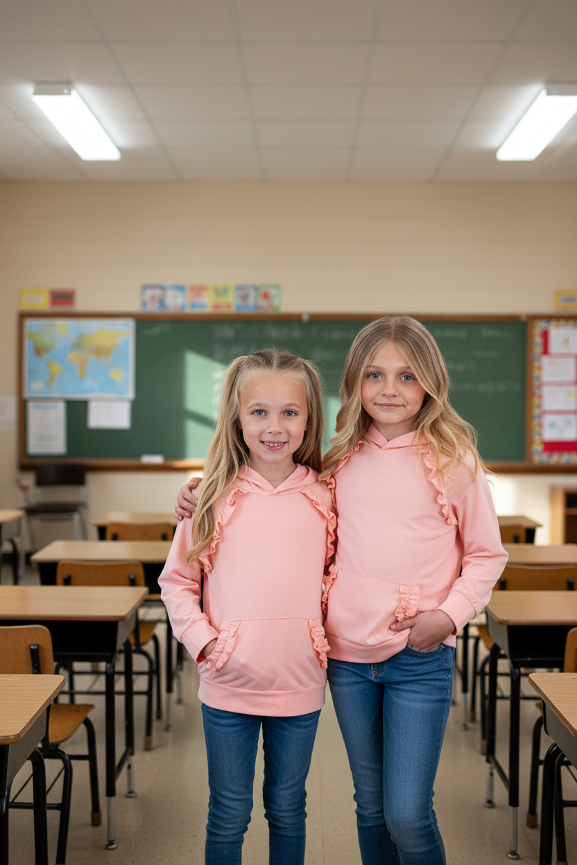 Kids Pink Blush Ruffle Hoodie Top