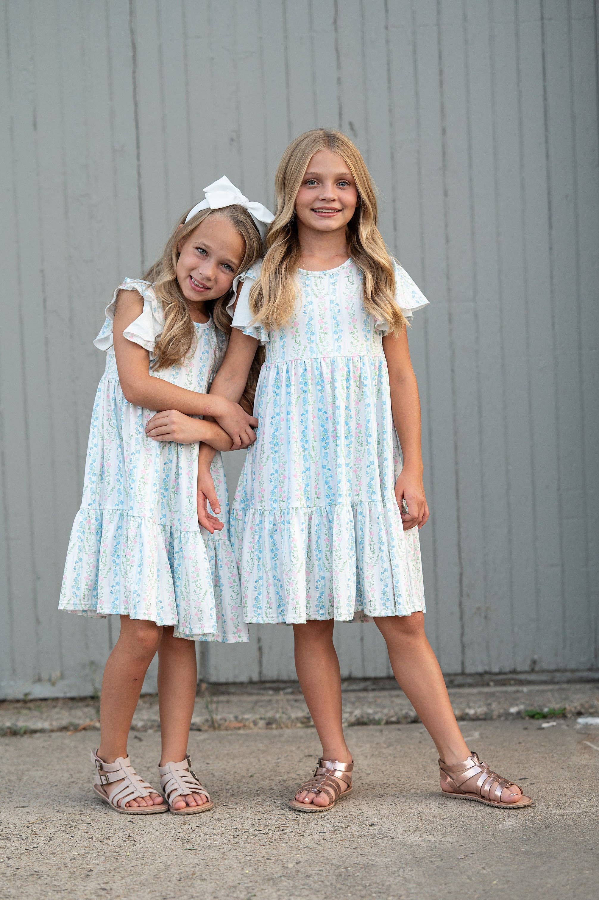 Kids Emmy Dainty Pastel Floral Flutter Sleeve Twirl Dress