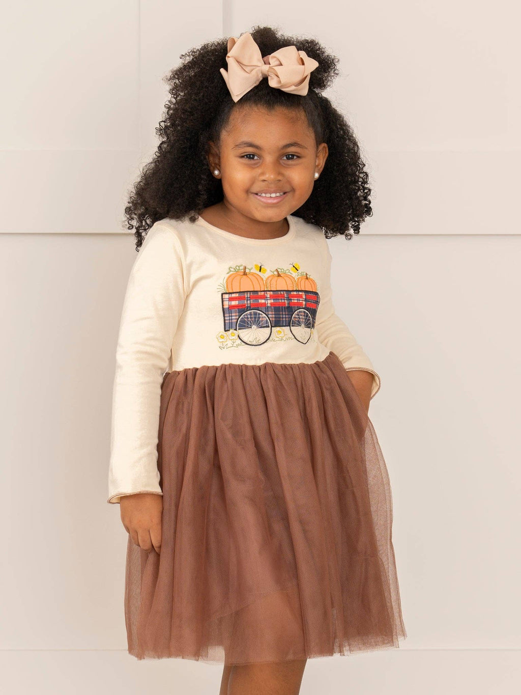 Brown Embroidered Pumpkin Wagon Tulle Dress