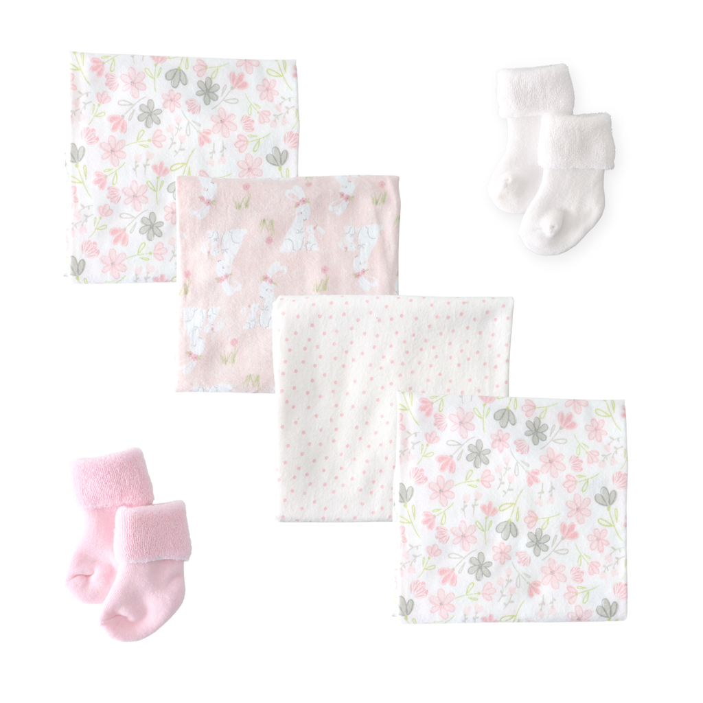 Baby Cupcake Gift Set - Receiving Blankets & Socks - Girl