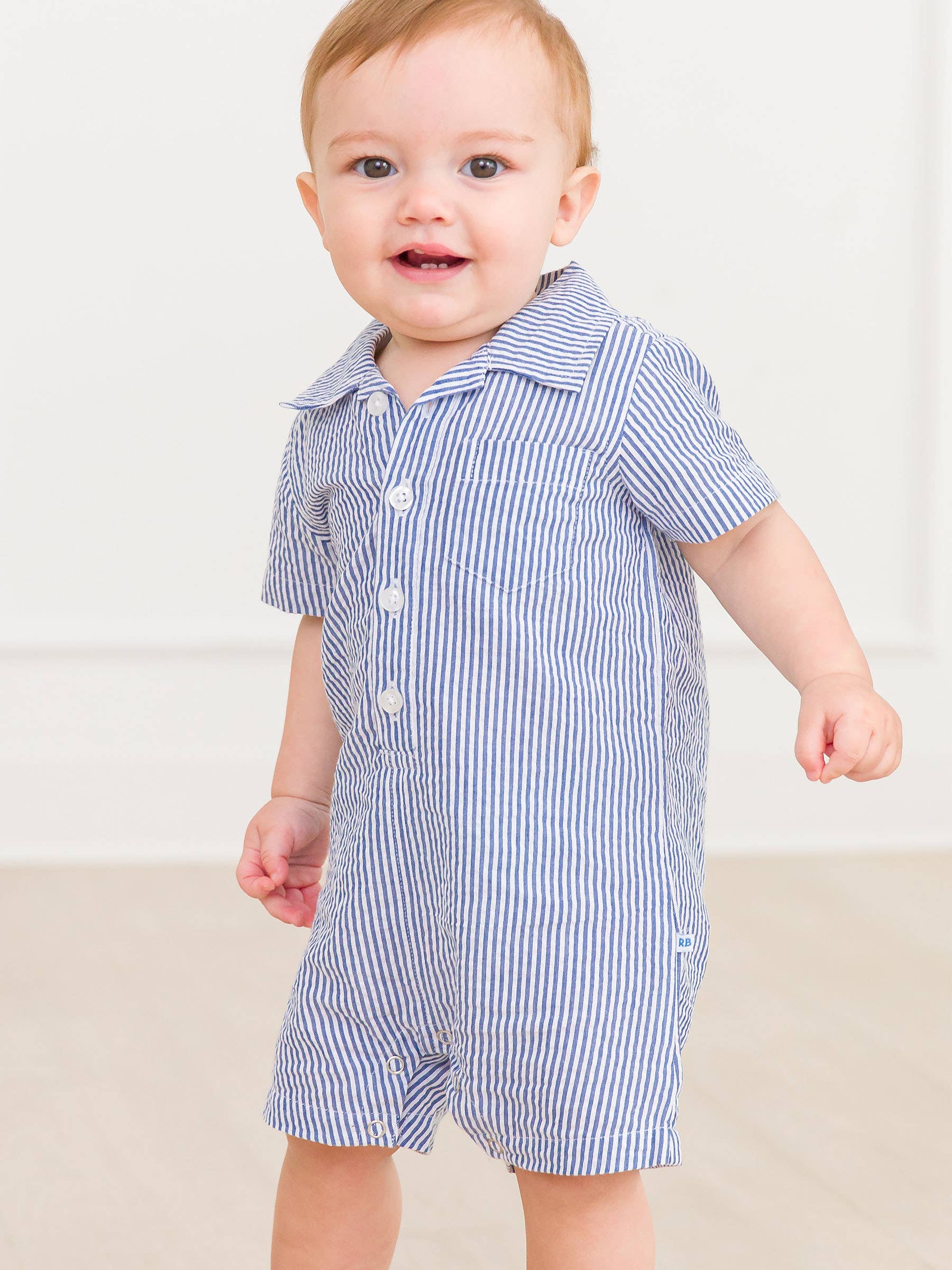 Baby Boys Blue Seersucker Button-Up Romper