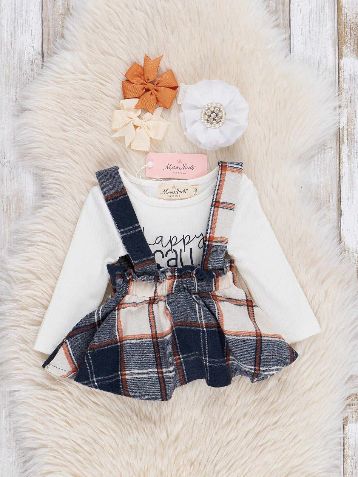 Navy Plaid "Happy Fall Y'all" Bubble Skirtall Set