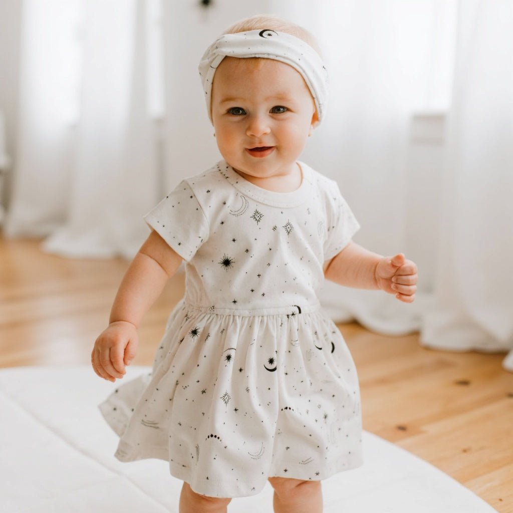 short sleeve twirl dress | celestial
