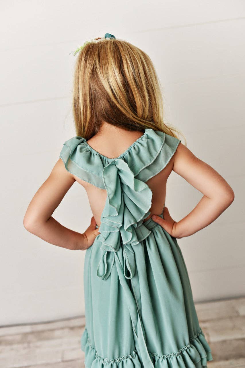 Kids Mint Summer Fancy Ruffle Back Dress