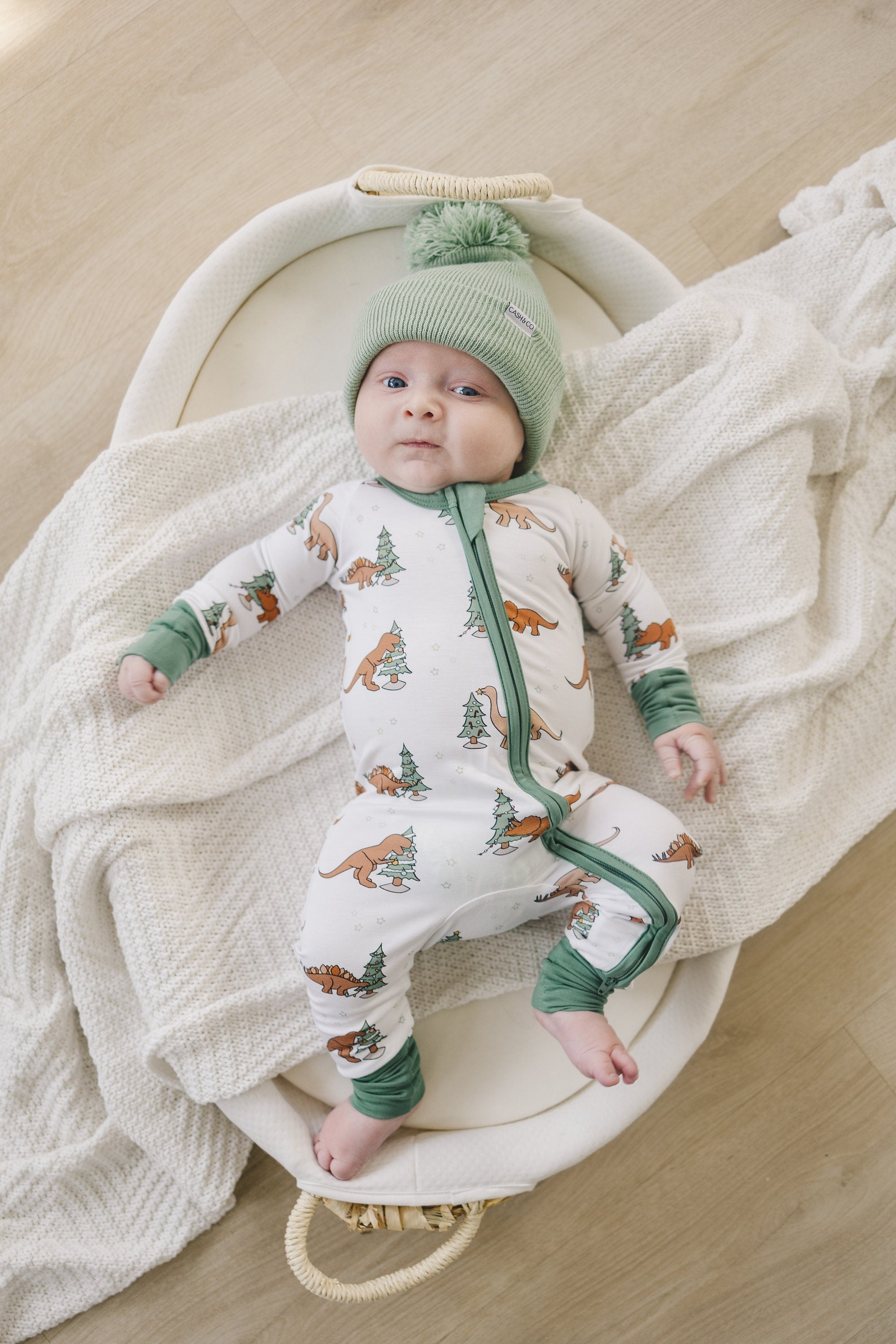 Christmas Tree-Rex Dino Bamboo Zippy Romper *Newborn left