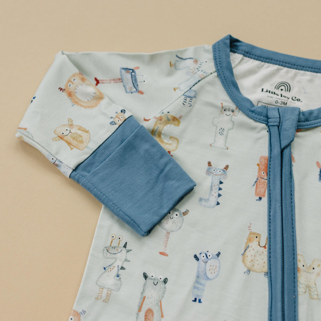 M is for Monsters Bamboo Zippy Pajamas - Halloween Baby Boy PJs